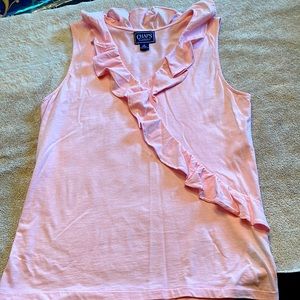 Chaps pink ruffled tank, Sz medium, cute and soft!